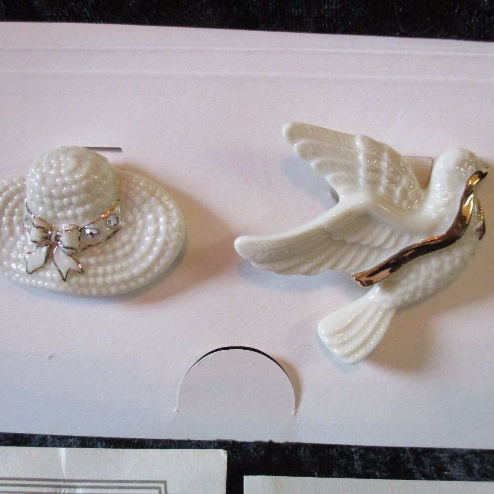 Vintage Handcrafted Lenox China Bonnet & Dove Pin Set with COA
